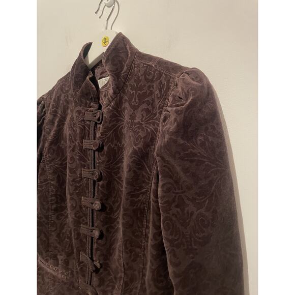 Ann Taylor Loft Petites 4 Burgundy Velvet Jacket Mandarin Collar Victorian - Picture 2 of 7